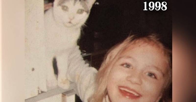 她PO「與愛貓合照」憶童年　20年後「再次合影」感動眾人：妳很幸運有牠